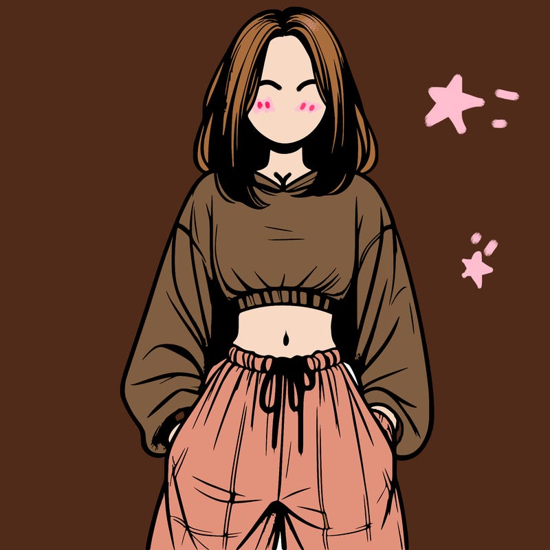 realistic girl faceless with baggy pants and a crop top