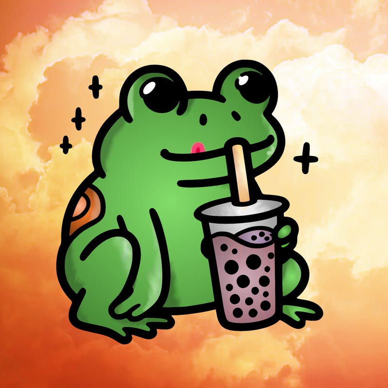 frog drinking boba tea