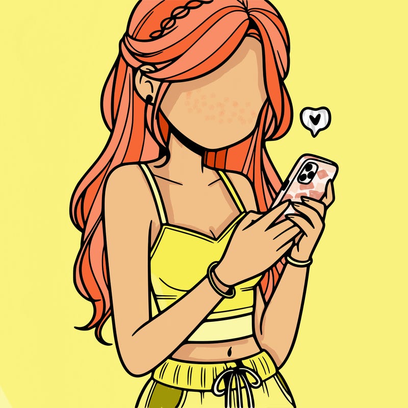 girl with crop top texting on her phone