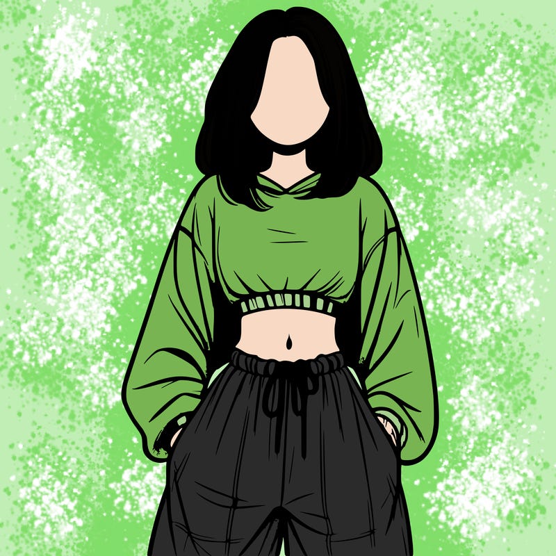 realistic girl faceless with baggy pants and a crop top