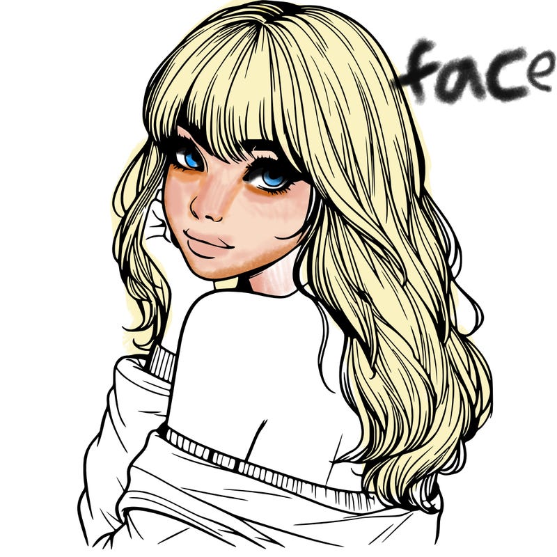 realistic girl with bangs looking over her shoulder