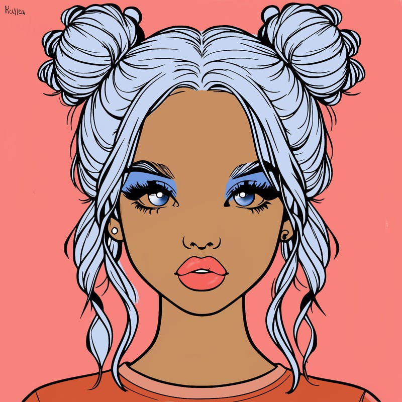 realistic girl with two buns in hair and lips
