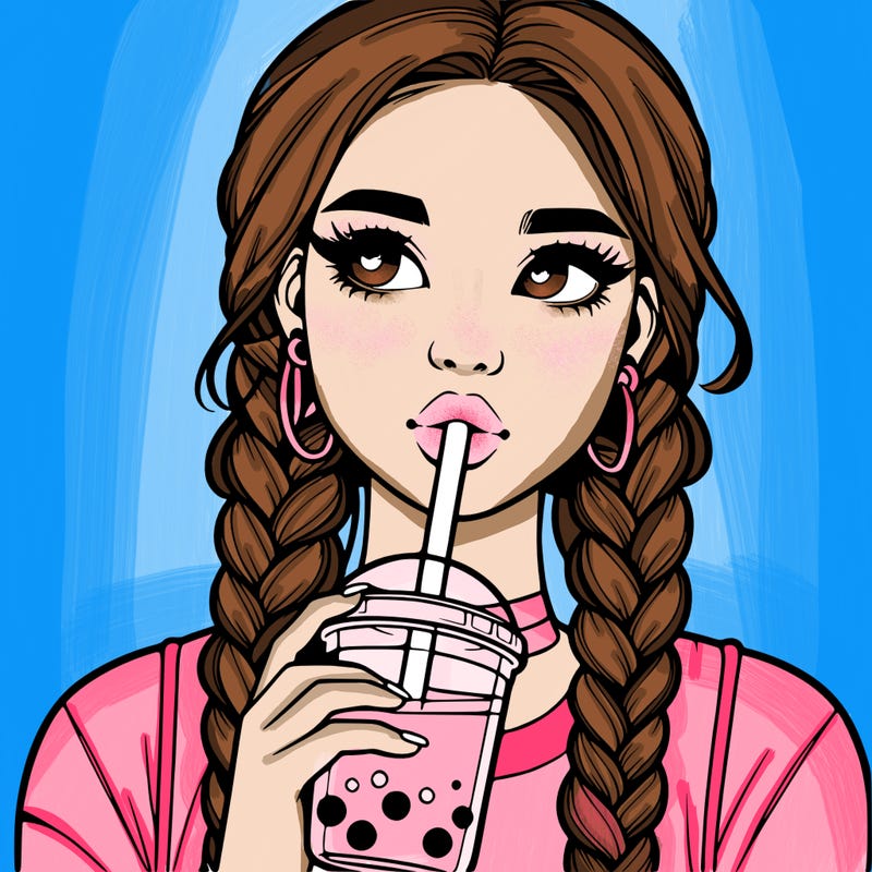 realistic girl with braided hair drinking boba