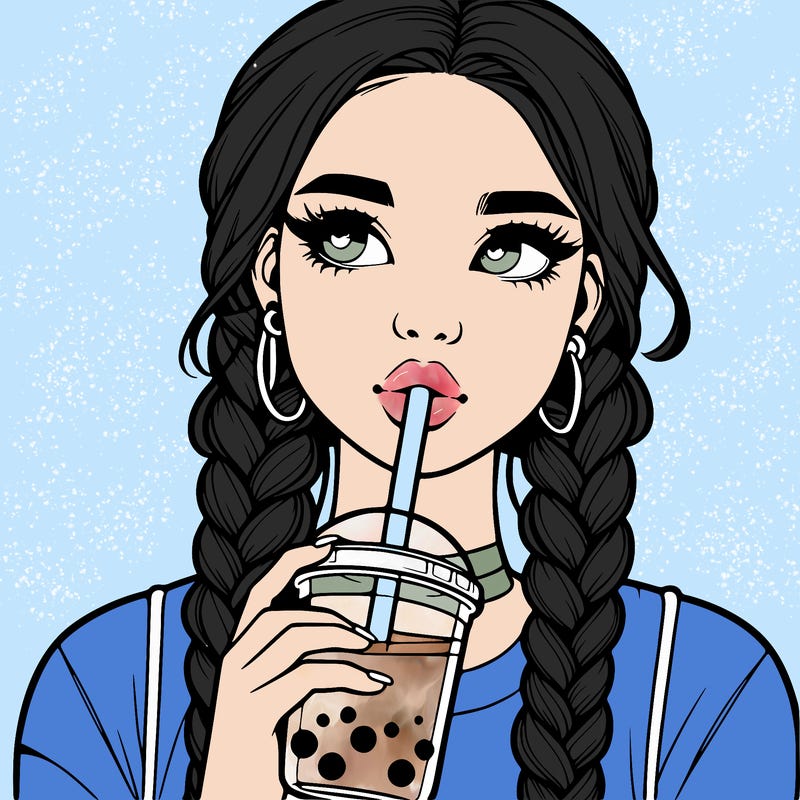 realistic girl with braided hair drinking boba