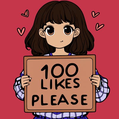 a girl holding a sign saying 100 likes please
