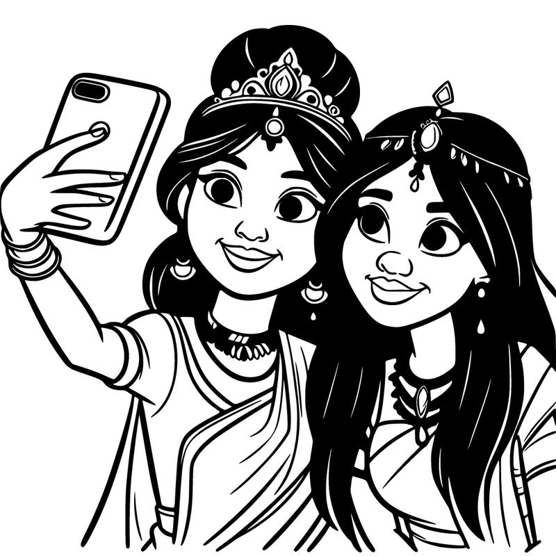 princesses taking a selfie together realistic