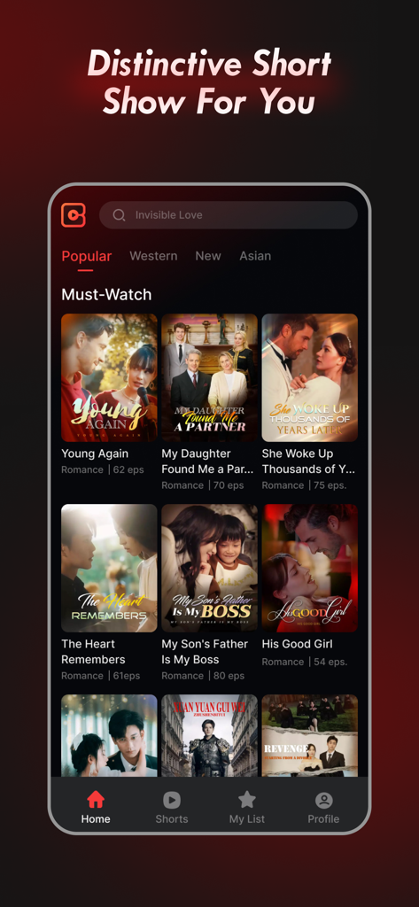 DramaBerry - DramaBerry app home screen showing a library of short romantic and CEO drama series