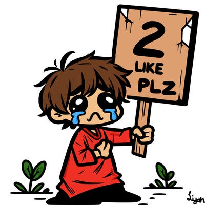 small poor toddler crying with sign that says 2 like plz