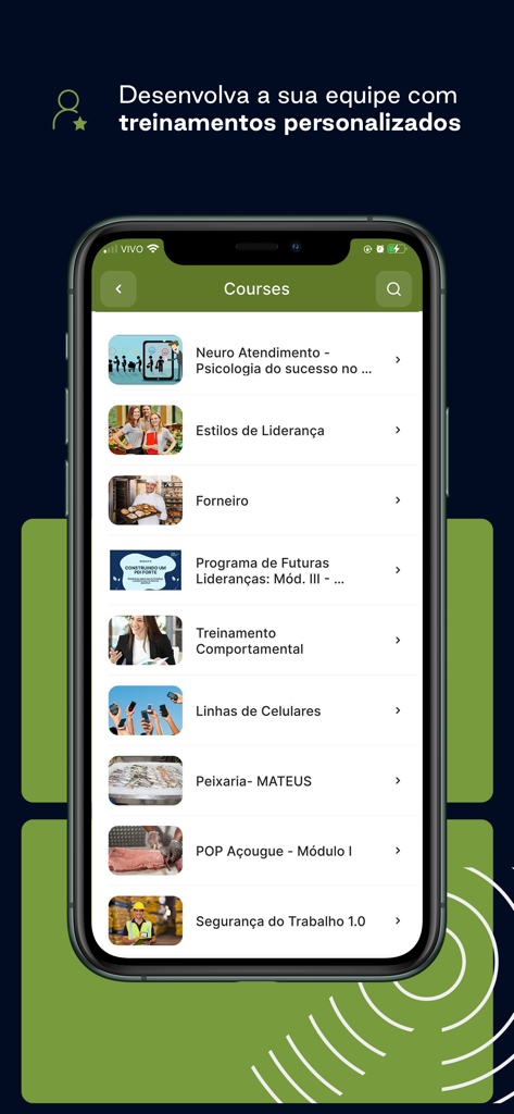 Gupy EduCorp - Mobile app interface of Gupy EduCorp showing a list of personalized corporate training courses for employees