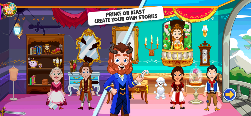 Wonderland : Beauty & Beast - Cartoon characters in a fairytale castle setting from the Wonderland Beauty and the Beast game