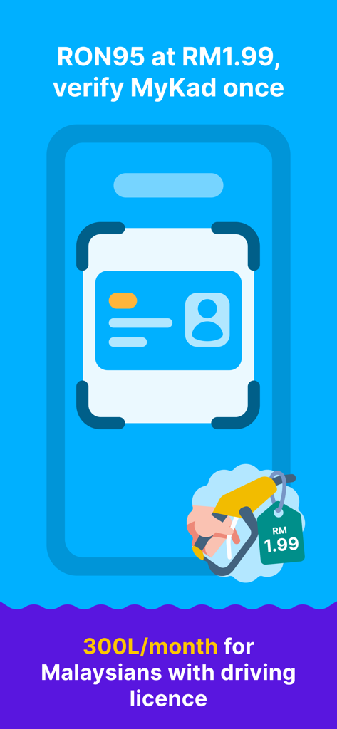 Setel app screen showing MyKad verification process for subsidized fuel