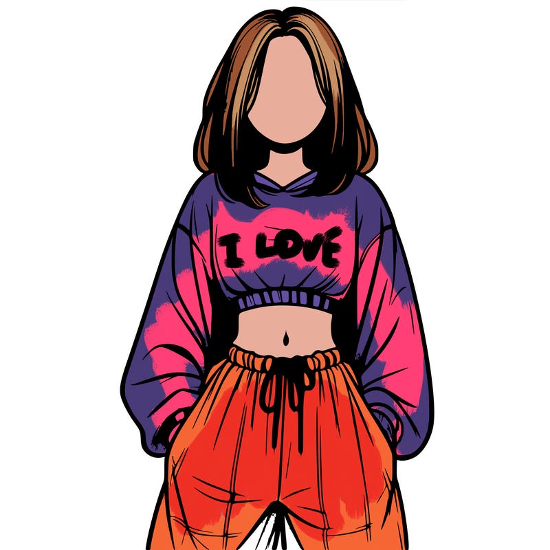 realistic girl faceless with baggy pants and a crop top