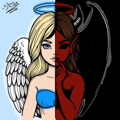 realistic angel half demon