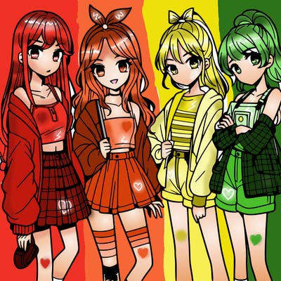 teen manga girls group of 4