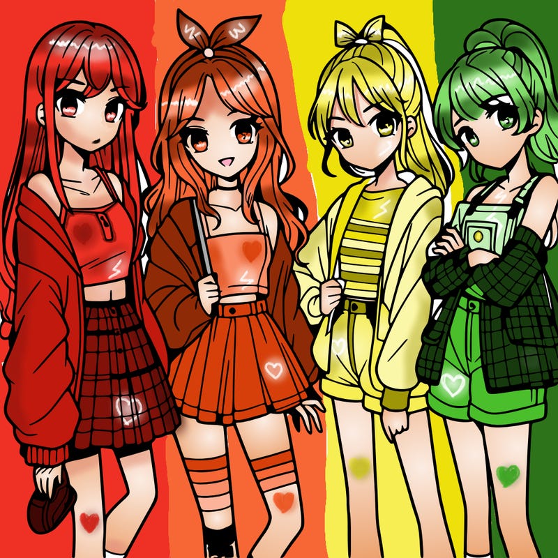 teen manga girls group of 4