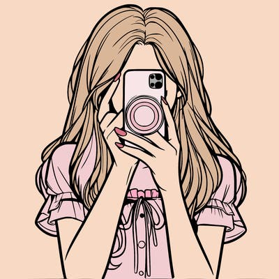 a realistic girl holding her phone taking pictures