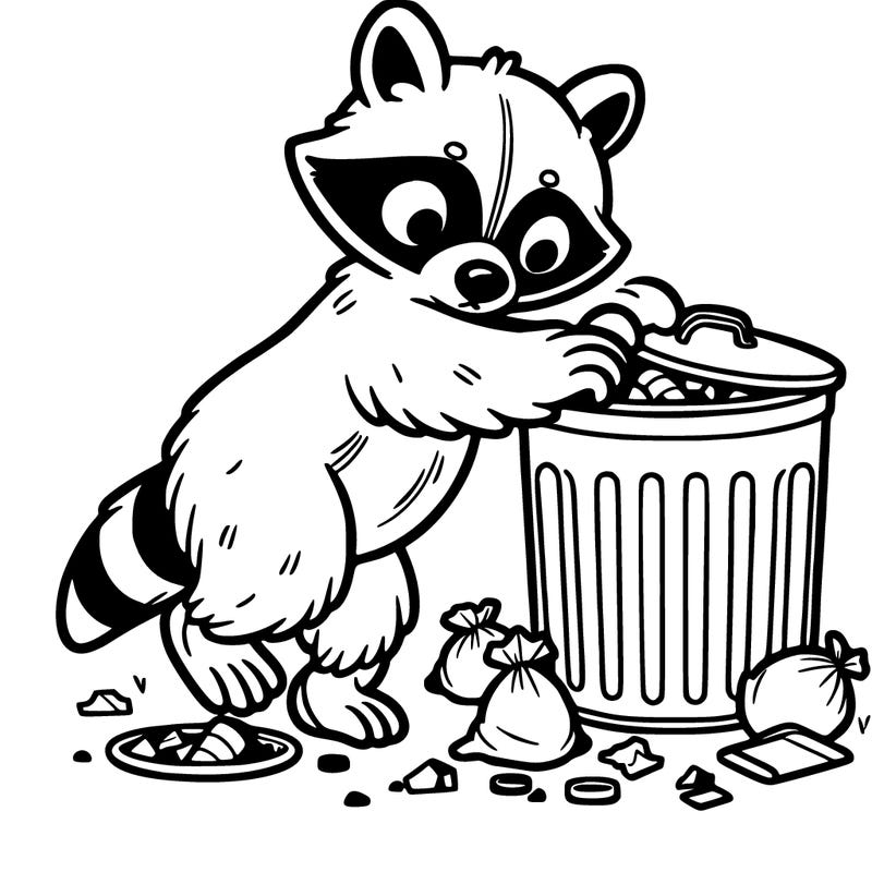 raccoon digging in the trashcan