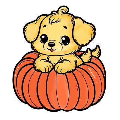 cute little puppy in a pumpkin