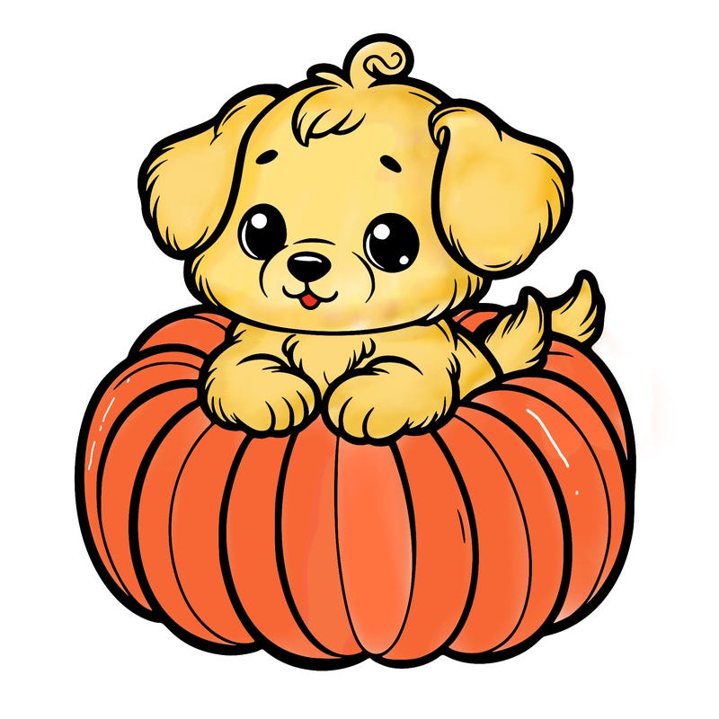 cute little puppy in a pumpkin