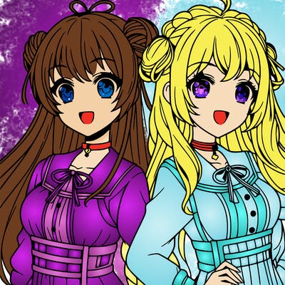 two beautiful anime girls best friends