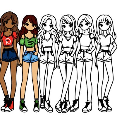 a group of girls wearing crop tops and shorts