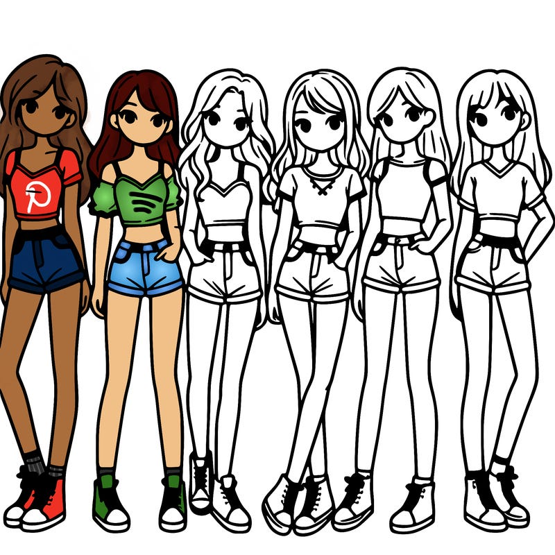 a group of girls wearing crop tops and shorts