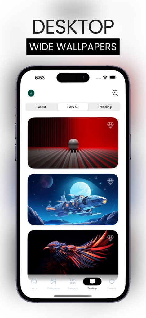 Wallbyte: 4k Wallpapers - Wallbyte app screen displaying high resolution wide wallpapers for desktop featuring spaceship and abstract designs