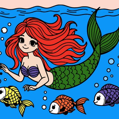 mermaid swimming with fishes