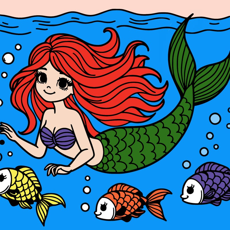 mermaid swimming with fishes