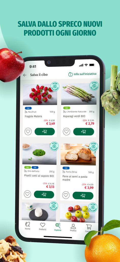 Cortilia - Spesa Online - Cortilia app screen displaying discounted products to prevent food waste