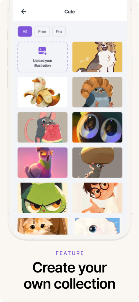 AR Drawing: Easy to Sketch - AR Drawing app screen displaying a library of cute drawing templates and an option to upload custom illustrations