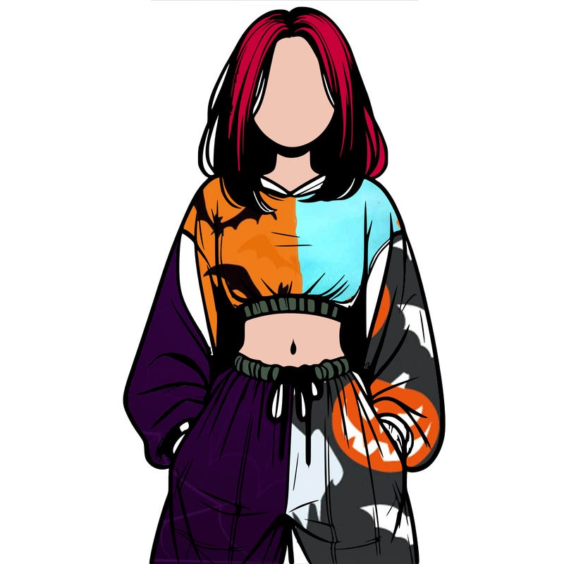 realistic girl faceless with baggy pants and a crop top