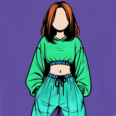 realistic girl faceless with baggy pants and a crop top