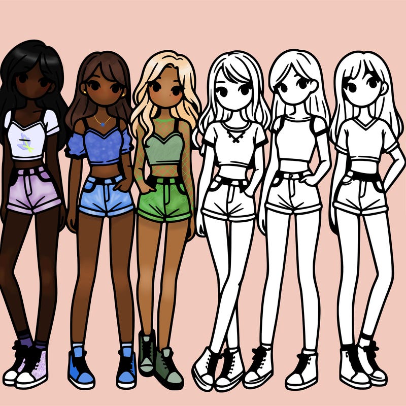 a group of girls wearing crop tops and shorts