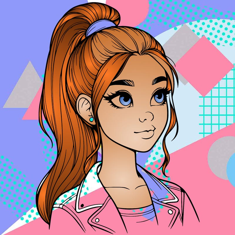 realistic girl with a high ponytail
