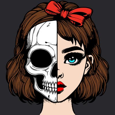 realistic girl with half skull mask