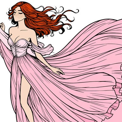 realistic woman in dress flowing the the wind