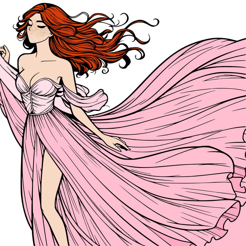 realistic woman in dress flowing the the wind