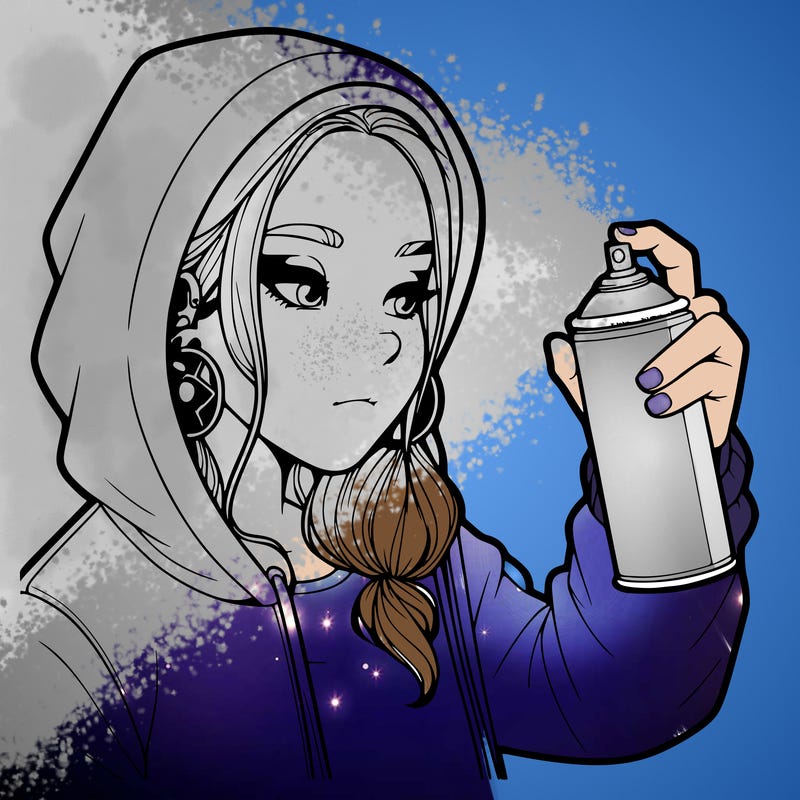 a realistic girl, spray painting