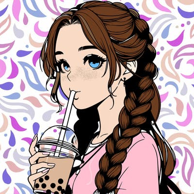 realistic girl with braided hair drinking boba