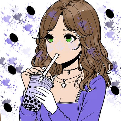 realistic girl drinking boba tea