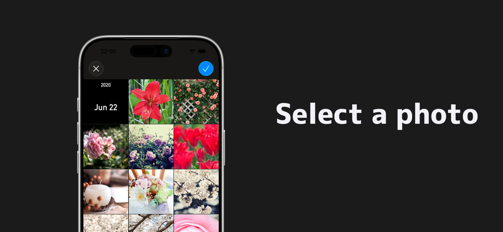 Interface of the Image Size app showing a gallery of photos to select for compression