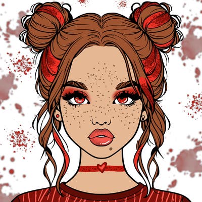 realistic girl with two buns in hair and lips