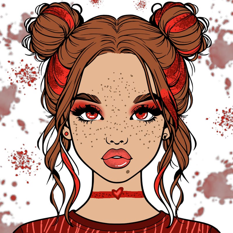 realistic girl with two buns in hair and lips
