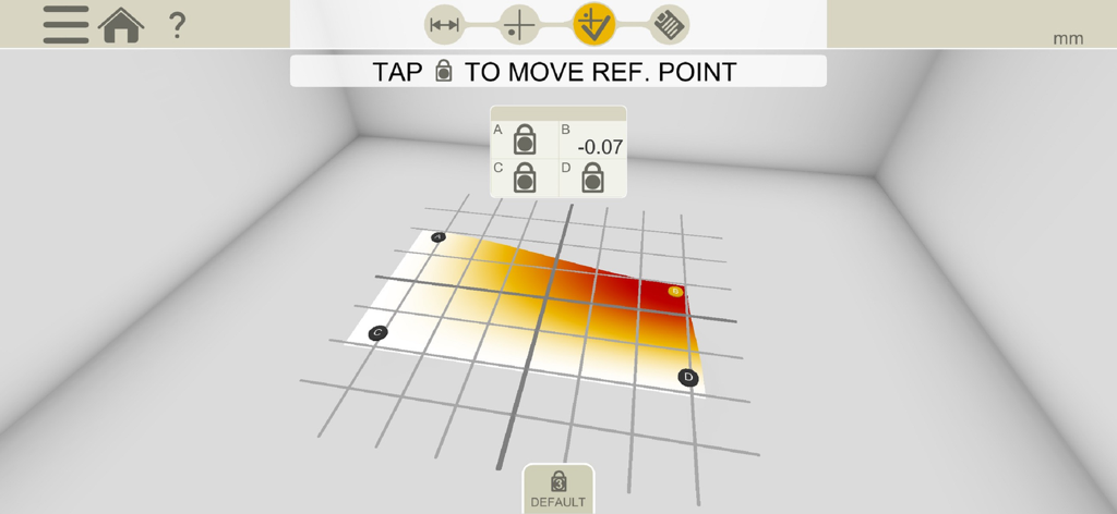 A 3D surface flatness measurement grid with heat map visualization in the Easy-Laser XT Alignment app.