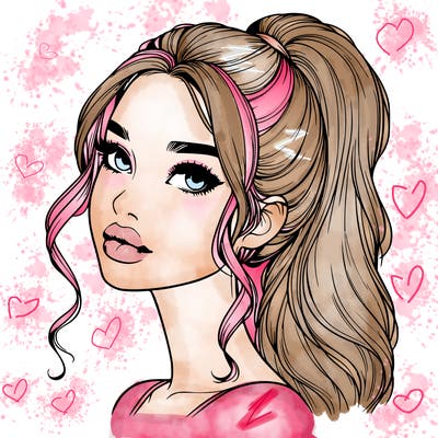 realistic girl with a ponytail on her hair and lips