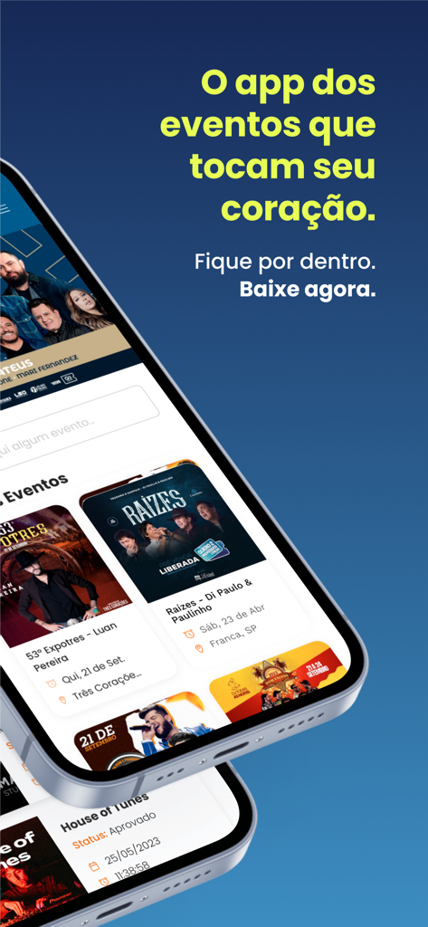 Mobile interface of Q2 Ingressos app showing event listings for Brazilian concerts and festivals
