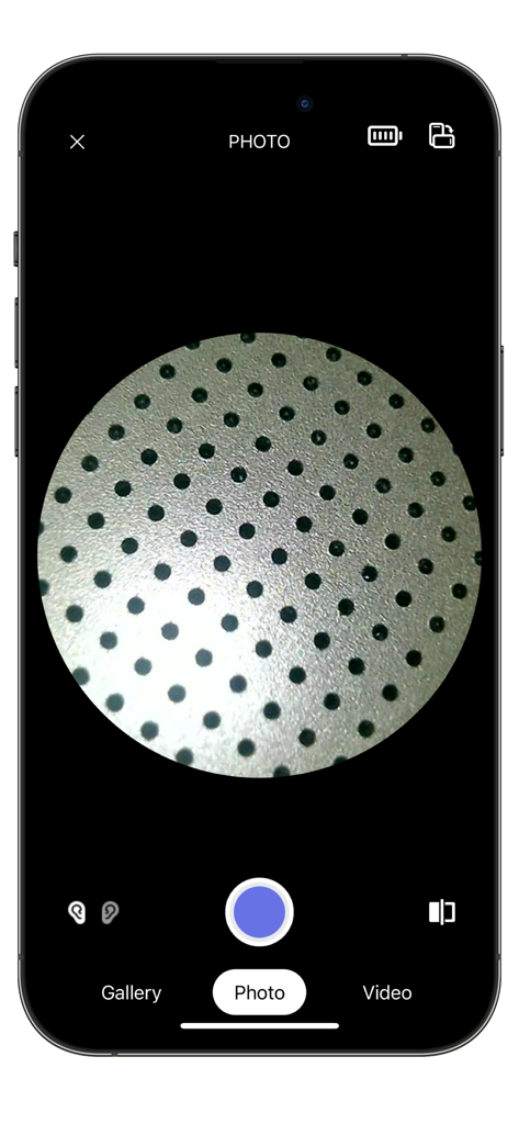 Smart Endoscope - Smart Endoscope mobile app interface showing a circular camera view for high-definition close-up inspections