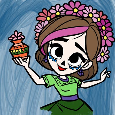 a disney style day of the dead woman.