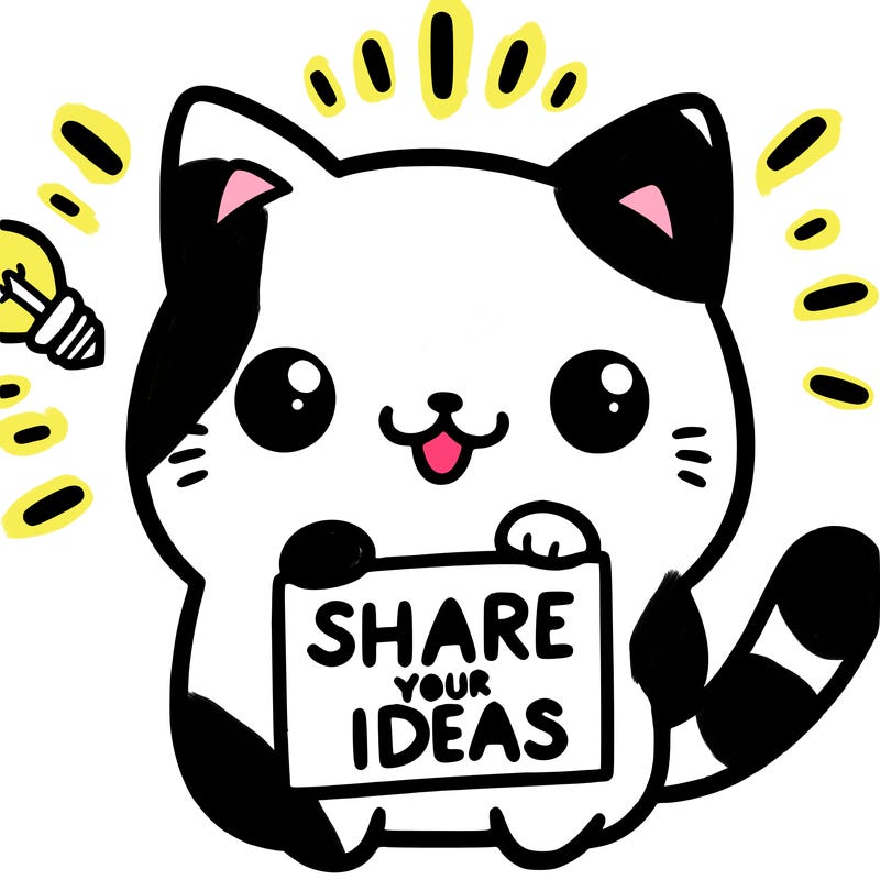 a cute cat saying share your ideas
